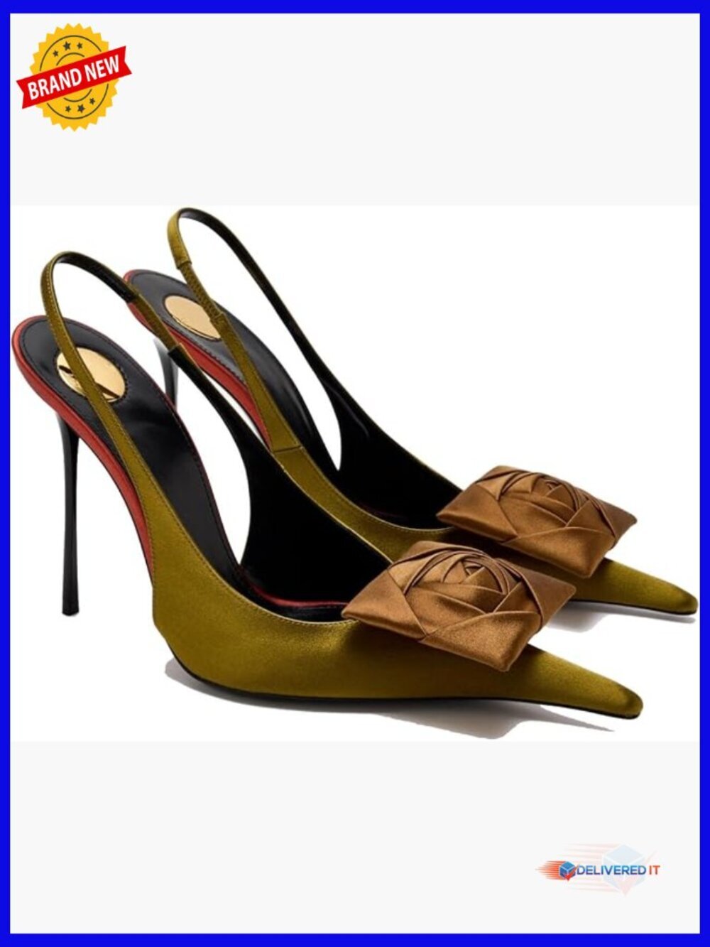 Slingback Stiletto Heels Floral Appliqué Pointed Toe Pumps